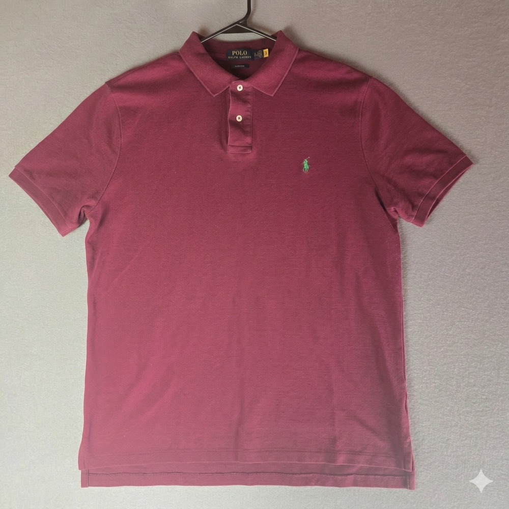 Polo Ralph Lauren Mens XL Classic Burgundy Maroon Pique Polo Shirt Green Pony